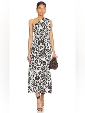 Faithfull The Brand Lucila Sidra Floral Ecru One Shoulder Midi Dress Size 6